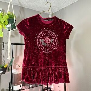 Arizona Jeans Co. Velvet Top Ruffle Hem Rose Graphic Tee Kids Size L